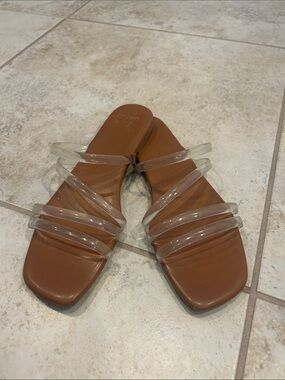 Crown & Ivy Clear Strap Brown Slide Sandals for Women